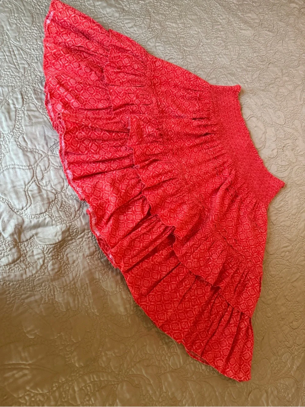 Lauren Ralph Lauren Coral Orange Smocked Tiered Ruffle Mini Skirt Boho Size 8
